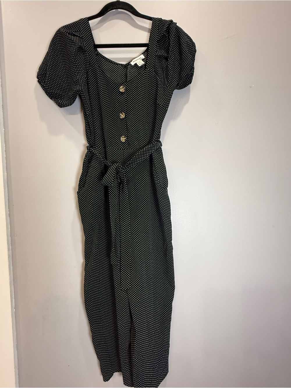 Monteau Black Polka Dot Puff-Sleeve Midi Dress